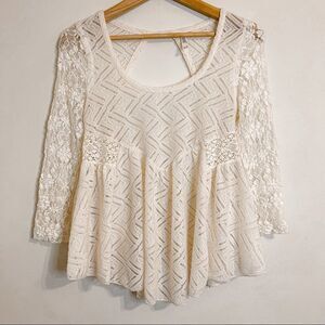 Free People Ivory Lace Long Sleeve Babydoll Blouse Size XS